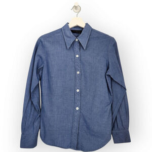 Vintage 90s Express Blue Pinstripe Office Siren Button Down Shirt S